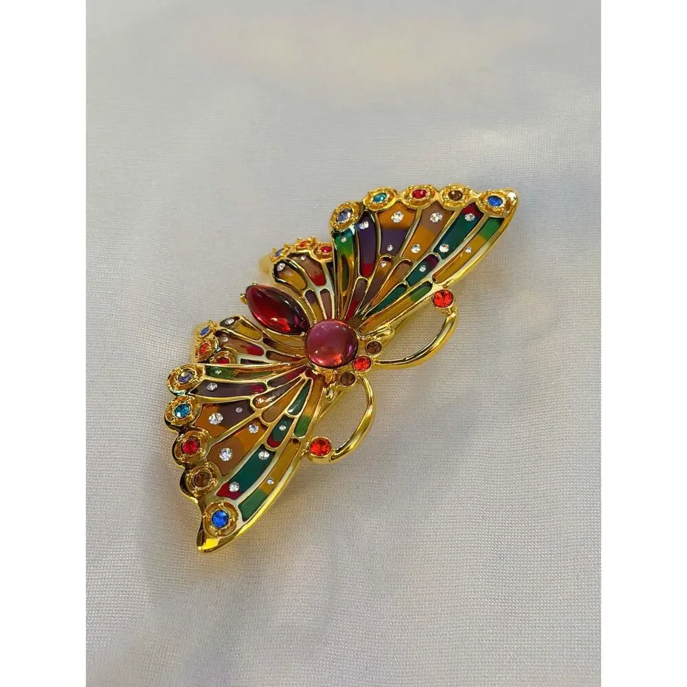 Vintage Joan Rivers Butterfly Pins • Set of 6 • Plique A Jour • Rhinestone • En